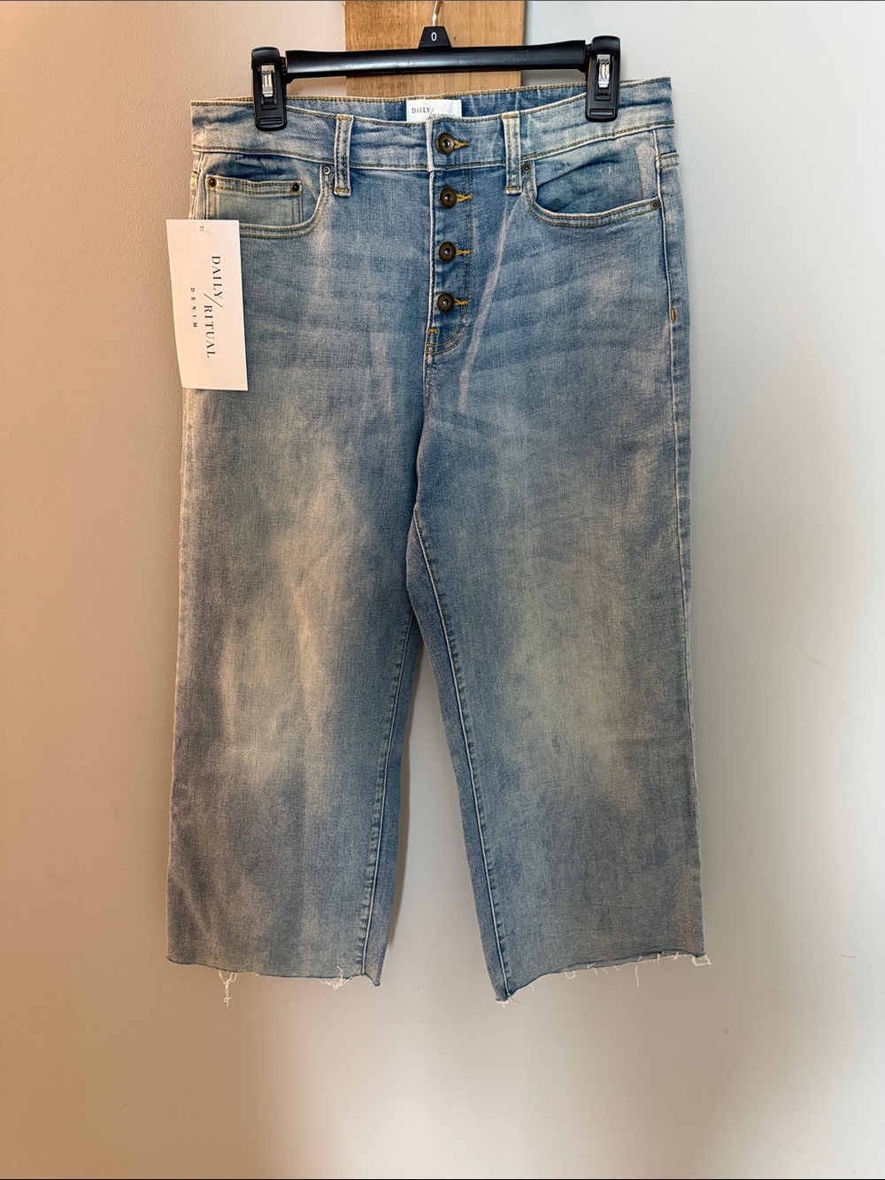 Daily Ritual Denim Light Blue Button-Fly Cropped Wide-leg Jeans